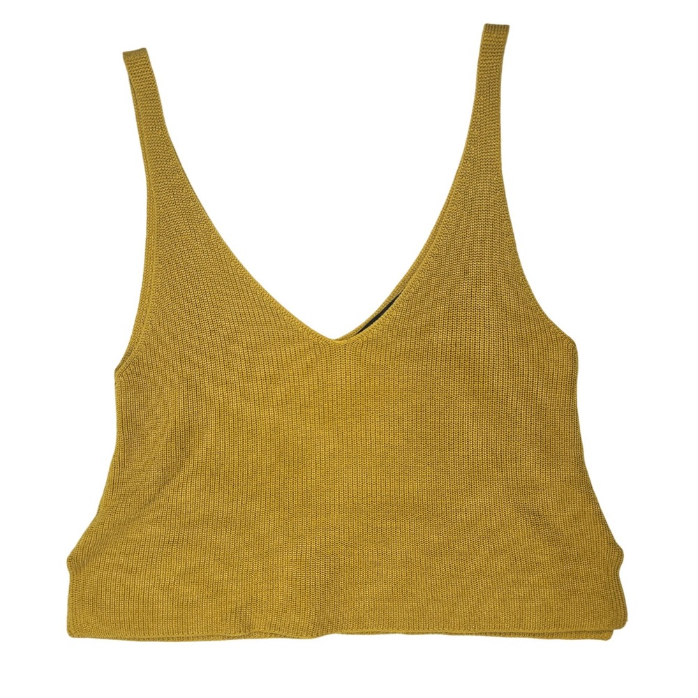 Forever 21 Mustard Yellow‎ Knit V Neck Crop Tank Top Women's Size S